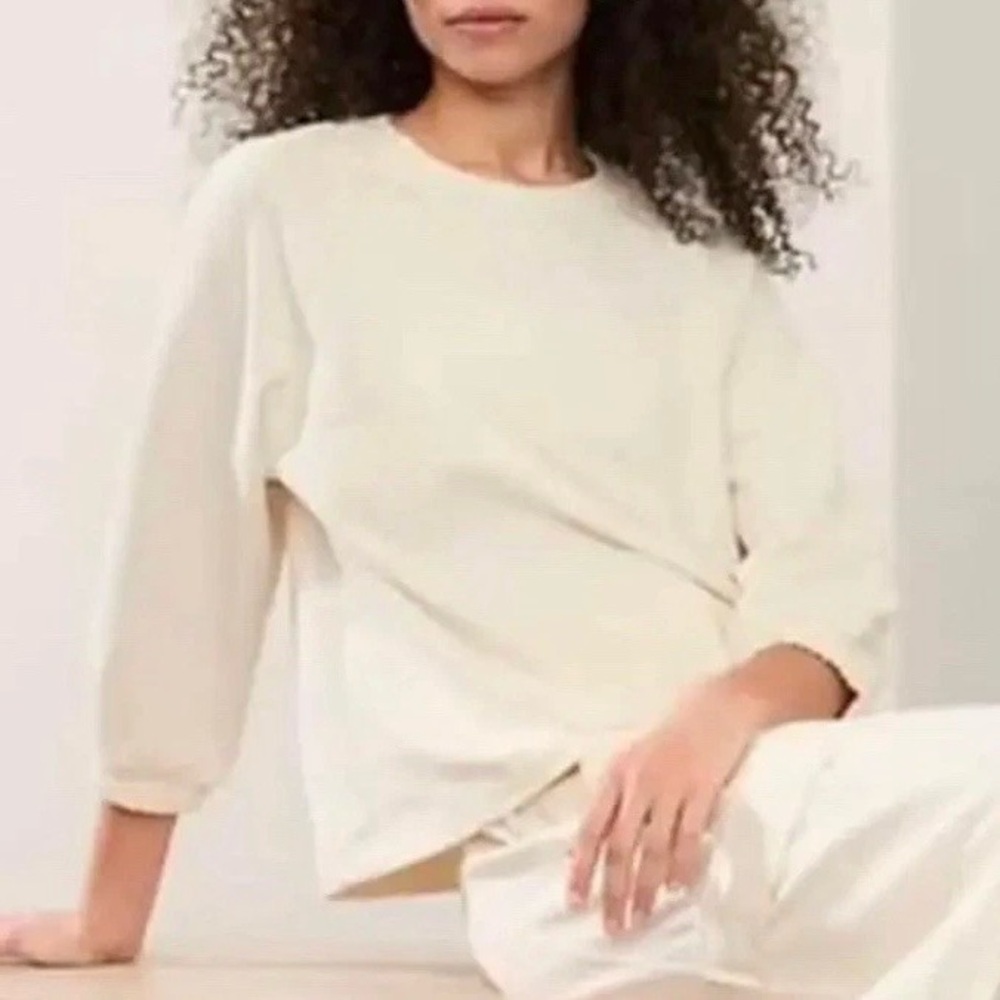 Athleta Retroterry 3/4 Sleeve Sweatshirt in Magnolia White | XL | EUC